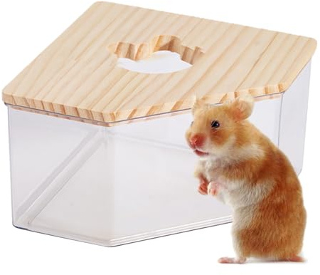 Contenitore Per Bagno Di Sabbia Per Criceti – Legno PET | Gabbia Trasparente Con Scaletta | Scatola Da Bagno Con Sabbia Per Criceti | Doccia Di Gerbilli | Contenitore Trasparente Per Criiceti Per La T