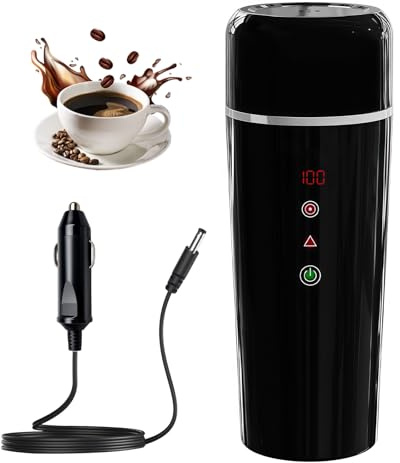 Sonnenspark Calentador De Agua Portatil De 12 V, 420 Ml Hervidor Agua Electrico PequeñO, Acero Inoxidable 304, Calentamiento RáPido, Termo Café, Para Coche, CamióN, Taxi, Camping Y Viajes (Negro)