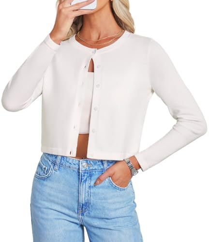 GRACE KARIN Women's Crop Cardigans Crew Neck Long Sleeve Ladies Cardigan