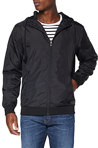 Build Your Brand Herren Übergangsjacke Windrunner, Männer Windjacke mit Kapuze, Funktionsjacke für Männer, Blk/blk, 4XL
