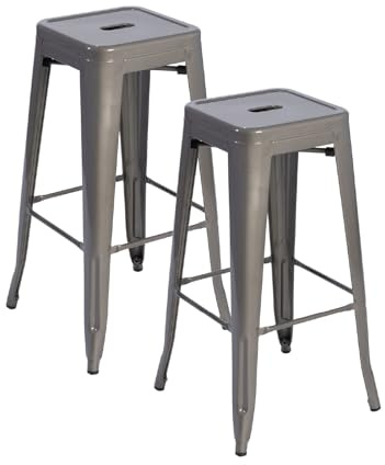 Solycarpa Taburete Alto Tolix Metálico Apilable y Resistente. Asiento de Metal Premium para Eventos, Catering y Bares para Barra y Mesa Alta. Diseño Moderno y Ligero (Blanco, Gris Negro) (2, Gris)