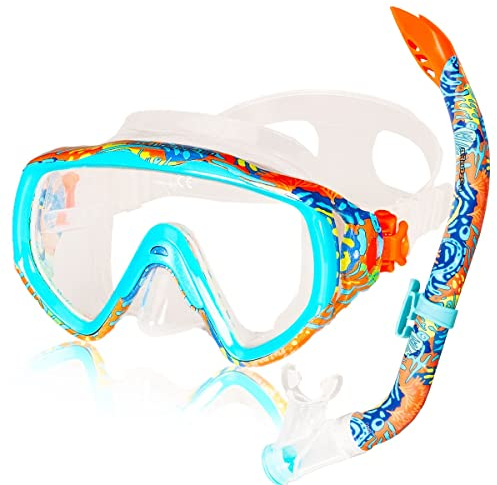 AQUAZON ELBA Schnorchelset, Tauchset, incl. Taucherbrille und Schnorchel für Kinder, Jugendliche von 7-14 Jahren und Damen, Farbe:Coral