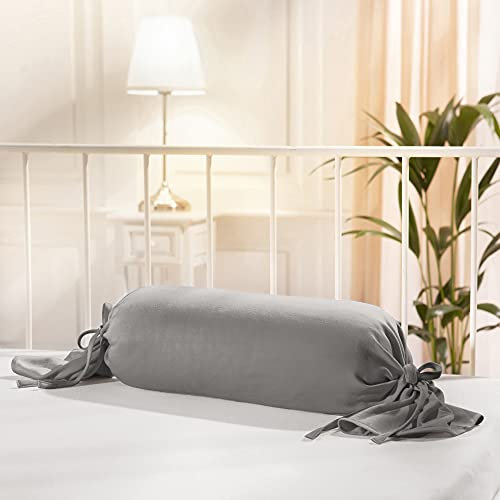 Erwin Müller Nackenrollenbezug Interlock Mako-Jersey - Serie München - perfekte Passform, formstabil, bügelfrei, mit Bindeband - Silber Größe 40x15 Ø