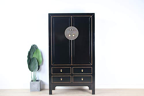 Yajutang Chinesischer Hochzeitsschrank 2 Türen 4 Schubladen schwarz