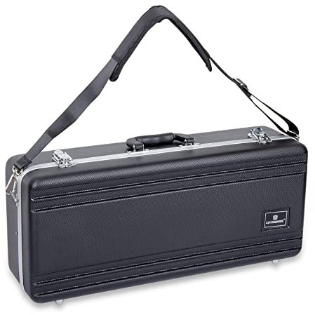 Crossrock ABS-Altsaxophon-Koffer – rechteckige schwarze Diamantstruktur, dunkelblauer Samt-Innenraum, Sicherheitsschloss und abnehmbarer Gurt