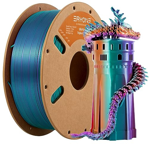 ERYONE Dreifarbiges Seiden PLA Filament 1.75mm,Seidiges Mehrfarbiges PLA-Filament für 3D-Drucker +/- 0,03 mm,Co-Extrusion Seiden PLA Filament 1 kg/Spule, Purple& &Blue Green& Burnt Orange
