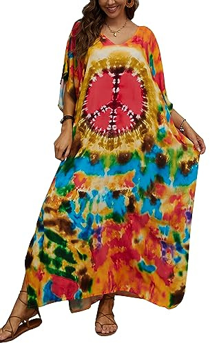 LikeJump Femmes Bohème Broderie Caftan Maxi Bikini Couverture Ups Été Robe de Plage