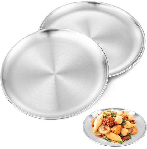 ZSMJAER 2 Stücke Rundes Tablett aus Edelstahl Serviertablett,30cm Restaurant Dekoration Teller Obst Teller Kuchen Teller Display Stand, Verwendung als Obstschale, Schmuckschale, Dessertschale (Silber)