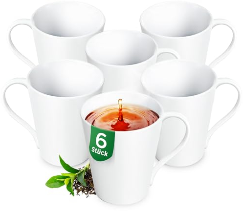 KONZEPT Juego de 6 tazas de café de porcelana, 280 ml, tazas de café para pintar, tazas de té blancas