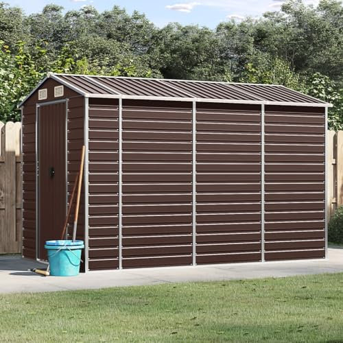 Gecheer Capanno da Giardino in Acciaio, Casetta Attrezzi con Porta in Acciaio Zintato, Marrone, 191x300x198 cm