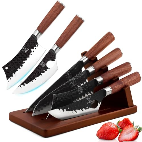 Set di coltelli forgiati in acciaio inossidabile tedesco 4 pezzi con blocco coltelli moderno, design unico anche praticità, facile da prendere, Coltello da chef, Coltello giapponese, Tritacarne