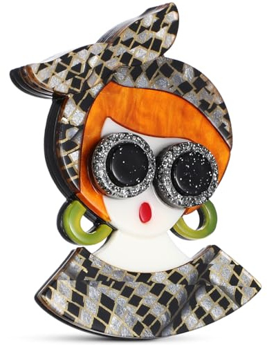 CALLARON Broche En Acrylique En Forme De Fille Épingles À Revers À La Mode Pour Femmes Épingle À Poitrine Cardigan Chapeau Écharpe Vêtements Épingle À Revers Bijoux Pour Maman Cadeau De