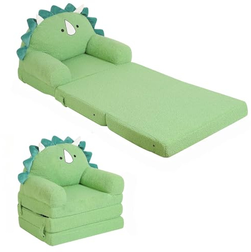 MOMCAYWEX Kids Sofa, Sherpa Couch with Tri-Layer Foam Cushions, Comfy Seating for Kids Age 18 Months and Up, Green