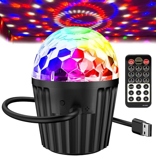Portable Mini Disco Ball Light for Party, RGB DJ Strobe Light with Remote Control and USB Cable, Sound Activated Stage Lights for Home Dance, Birthday, Easter (Mini)