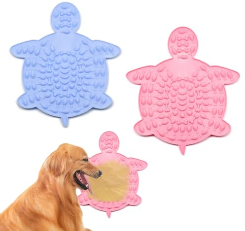 KASESSS 2 Stück Schleckmatte Hund und Katze, Silikon Leckmatte Hund BPA Frei, Weich Slow Feeder Hund und Katze mit Saugnapf in Schildkrötenform für Haustier Angst Relief und Langsam Füttern