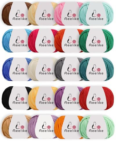 Aeelike Crochet Yarn, 20 x 50g Balls of 4 Ply Milk Cotton Yarn for Crochet and Knitting or DIY Crafts, Multi Coloured Knitting Yarn Acrylic Wool Yarn Set for Beginners, with Clear Storage Bag