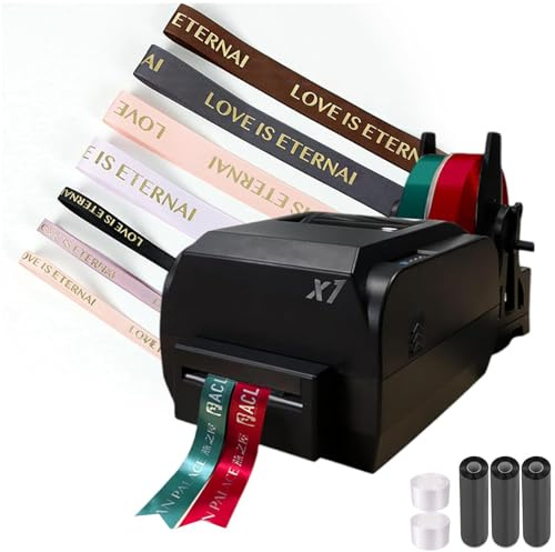 Satinbandsutskriftsmaskin med hållare, 200 dpi digital bandskrivare termisk etikettskrivare foliestämpeltryckmaskin, 150 mm/s, stöder 50+ språk, DIY dekorativt band,DoubleRow