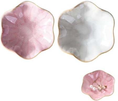 Eterspr 2 Pièces Plateau a Bijoux en Forme de Fleur, Coupelle Bijoux, Plat à Bijoux en Céramique, pour Boucles d'oreilles Collier Cadeau