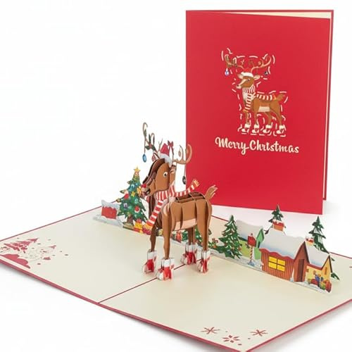Premium 3D Pop Up Christmas Card with Baby Reindeer – Luxury Merry Christmas Greeting Card with Envelope – Festive Holiday Greeting Card for Family, Friends, Kids, Secret Santa