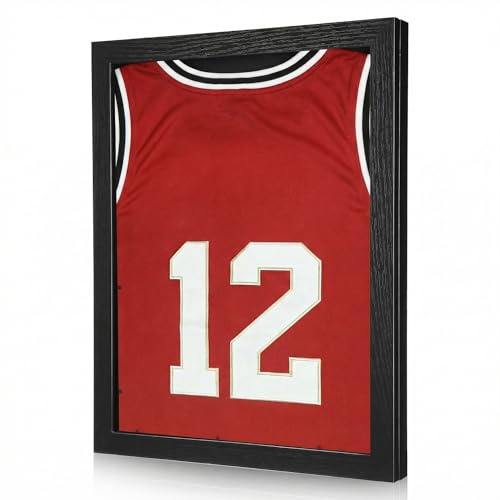 Amosfun Football Shirt Display Frame, 3D Shadow Box Display Case with Acrylic Front, Engineered Wood Wall Frame for Signed Jerseys, Band T-Shirts, Memorabilia, Black, 18 x 13. 9in