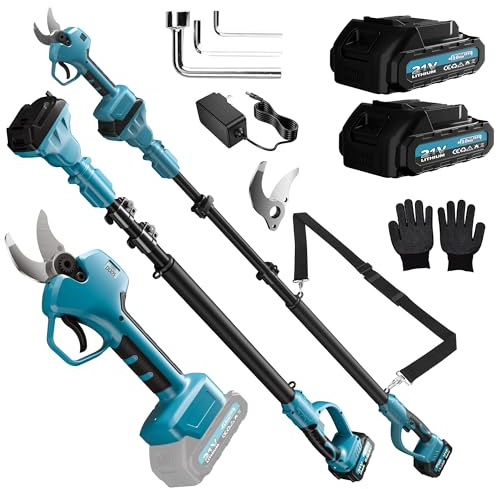 2 in1 Forbici Potatura a Batteria con Asta Telescopica, 40mm Forbici Potatura Elettriche con 2x2000mAh Batterie, Altezza Di Lavoro 4m, Forbice Elettrica Potatura per Giardinaggio