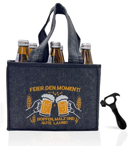 OFFAXE Borsa in feltro 6 bottiglie – Borsa per birra da uomo in feltro da 3 mm con 6 scomparti, regalo per gli amanti della birra con pratico apribottiglie (grigio)
