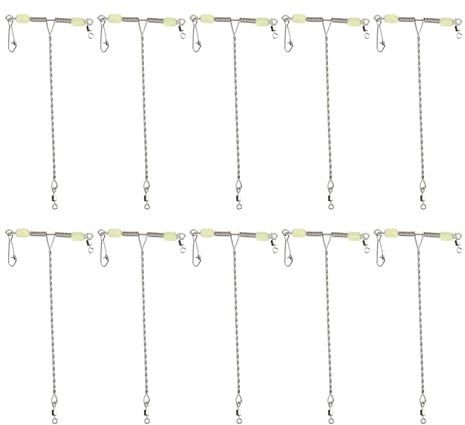 Whispern Cloud 10 Pcs 50lb Stainless Steel Fishing Wire Leaders with Luminous Beads & Snap Swivel, Anti-Tangle Anti-Bite Trace Line for Sea Beach Pier Boat Fishing