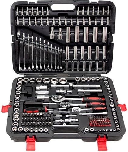 Set di chiavi a bussola da 216 pezzi, set di attrezzi da 1/4, 3/8, 1/2, set di utensili vanadio e punte per avvitatori a batteria