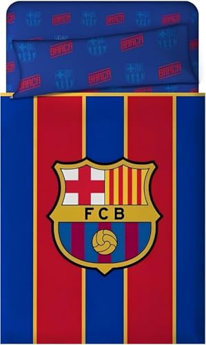 HM'S HOME'SECRET Barcelona F.C. Juego de Sábanas Oficial, 3 Piezas, Poliéster/Algodón, Azul con Escudo FCB, para Camas 90, 105, 135 y150cm. (Cama 90cm)