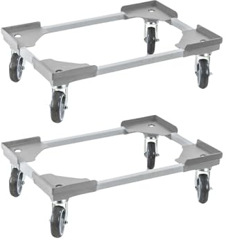PROREGAL SparSet 2X Profi-Flex Transportroller für Euroboxen 60x40cm mit Gummiräder grau | 4 Lenkrollen | Traglast 300kg | Kistenroller Logistikroller Rollwagen Profi-Fahrgestell