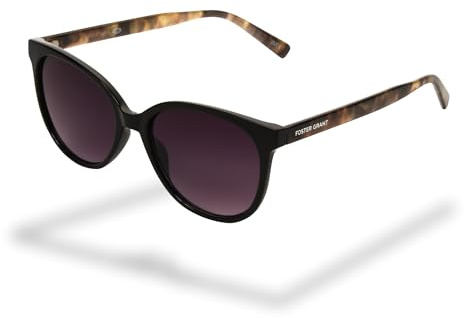 Foster Grant cat-eye solglasögon dam svart – glänsande montyr med sköldpaddsbågar, reptåliga rökglas & UV400-skydd för en feminin look