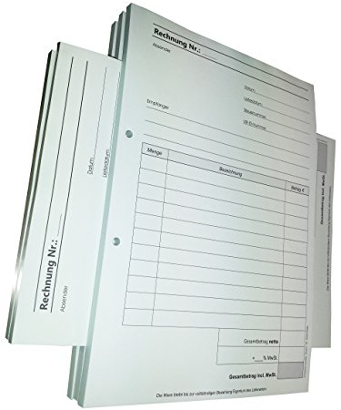 5x Rechnungsblock Block Rechnung DIN A4, 2-fach selbstdurchschreibend,2x50 Blatt weiß/grün - gelocht (22423)