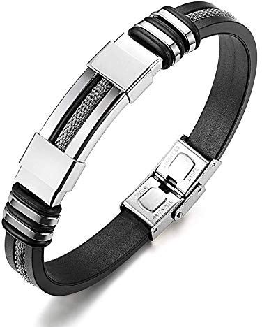 ANAZOZ Bracelet Homme Silicone Noir, en Acier Inoxydable 22CM Métal Punk Bracelet Personnalisé Garçon Bijoux Accessoire Fantaisie Cadeau pour St Valentin Anniversaire Noël