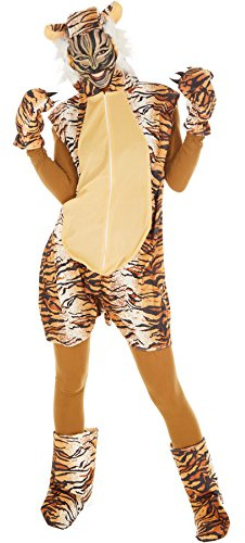 dressforfun Kostüm Tiger für Sie und Ihn | Aus weichem Fellimitat | Ärmellos und vorne mit praktischem Reißverschluss | inkl. warmen Handschuhen, Beinstulpen und Ganzkörperstrumpfhose (M | Nr. 300863)