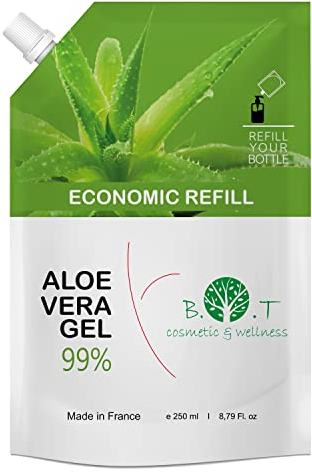 B.O.T Cosmetic & Wellness - Bio Aloe Vera Gel 250ml | Gesicht & Körper Feuchtigkeitscreme | Sonnenbrand, Insektenstich Linderung | Haarpflege, 250 ml (1er Pack)