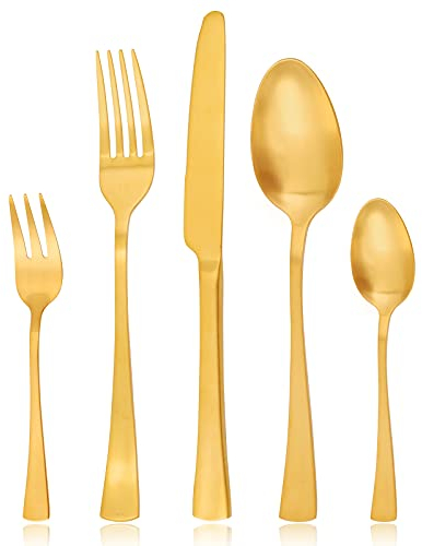 Besteck Set 6 Personen, Bettlife Gold 30 teilig Essbesteck Set, Monobloc-Messer, Edelstahl poliert, spülmaschinenfest