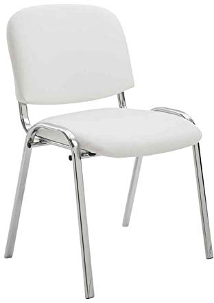 TPFLiving Silla de visita Keen con acolchado de alta calidad y funda de piel sintética, silla apilable con estructura en aspecto cromado y respaldo acolchado/asiento acolchado, color: blanco