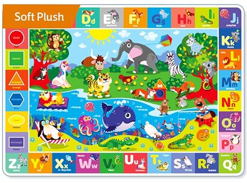 QUOKKA Baby Play Mat For Floor - 112x150 cm ABC Rug For Kids - Extra Thick (0.8cm) - Non-Slip Padded Nursery Mat for Crawling & Fun - Toddlers & Infants Foldable Gift Rug