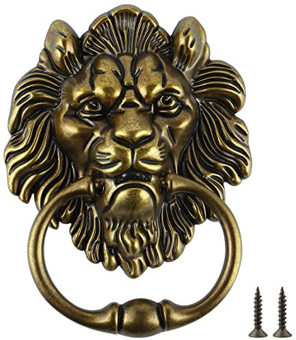 MOLIGOU Lion Head Door Knocker, 6 Inch Decorative Front Door Knocker, Antique Lion Door Ring Pull Handle (Antique Bronze)