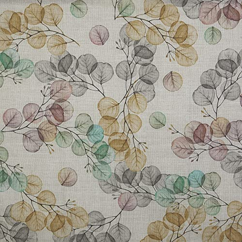 Kt KILOtela Tela Loneta Estampada, Decoración, Tapizar, Cojines, Cortinas, Colchas, Bolsos, Manteles, Ancho 280 cm, Largo a Elección de 50 en 50 cm | Lunaria Hojas - Marrón, Verde