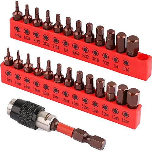 Premium 25-Piece Allen Key Drill Bit Set - Durable Allen Wrench Bits with Strong Magnetic Tips, SAE & Metric Hex Keys