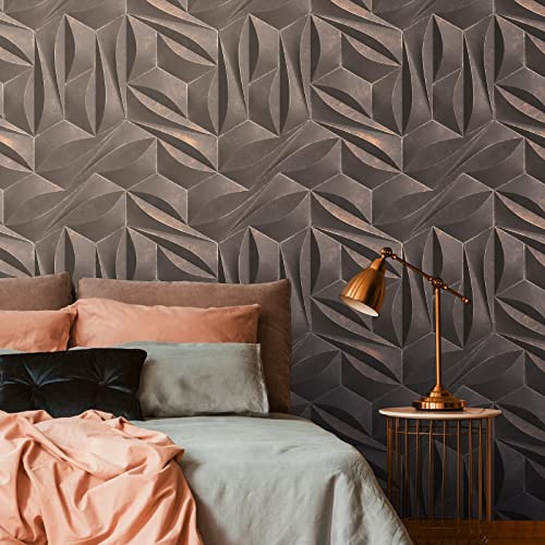 Livingwalls Resestilar fibertapet – tapet med 3D-utseende i grått och brons – orientalisk väggtapet för olika rum i 1,59 m x 2,80 m