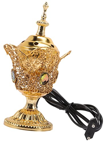 Elektrischer Arabischer Weihrauchbrenner Aus Metall, Vintage Räuchergefäß Mit Eu-Stecker, Ideal Für Zuhause, Yoga, Meditation, Spa, Büro Und Kirche, Dekorative Duftlampe in Gold