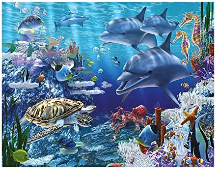 Shegzhuc Diamond Painting Paesaggio Mare 50x40 cm 5D Delfini Tartarughe Cavalluccio Marino Punto Croce Kit da Ricamare Bambini
