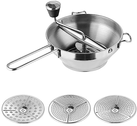 in acciaio inox con 3 setacci, passaverdure per zuppe, marmellate, salse porridge, colino per purè, filtrare e grattugiare frutta e verdura, lavabile in lavastoviglie