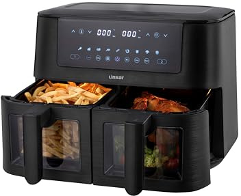 Linsar - Dual Zone Air Fryer - with Double Chamber - 8L Air Fryer 2 Baskets - with Viewing Window - Touch Screen - 9 Presets - Sync Ready Technology (Black)