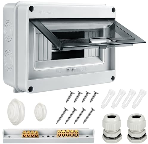 Coffret Electrique Etanche,5 8 12 Modules avec Terminaux et Rails Intégrés Boîte à Fusibles Distributeur en Saillie,Exterieur IP65 Abs de Surface en Plastique avec Porte Transparente (8 modules)