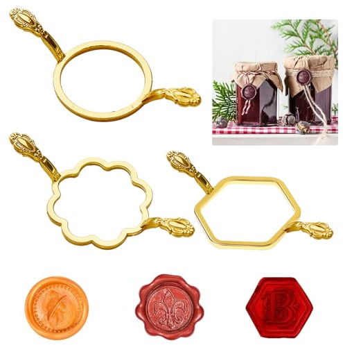 Metall Wachs Siegel Formen, 3 Stück Metall Siegelwachs Stempel, Siegelwachs Stempel, mit Runden und Blumenform und Sechseck 3 Verschiedene Formen, für Geschenkverpackung, Umschläge
