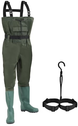 Ollewiellan Wathose Herren, 70D Nylon Anglerhose mit Stiefel, PVC Watthosen Wasserdicht, Angelhose mit Verstellbarer Schultergurt, Fischerhose für Baustellen, Gärten, Bauernhöfe