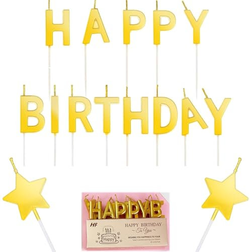 ElevaPulse Gold Geburtstagskerzen und 2 pcs Sternform Geburtstagskerzen - Elegante und Hochwertige Kerzen für Geburtstagstorten, Hochzeitstorten und Feiern - Langanhaltende, birthday candles